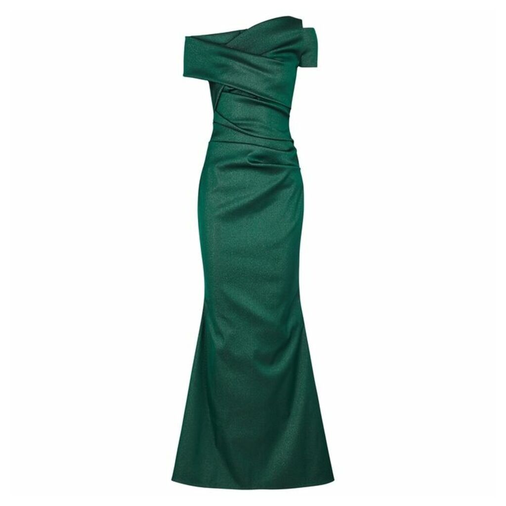 Talbot Runhof Moa Metallic Green Ruched Gown