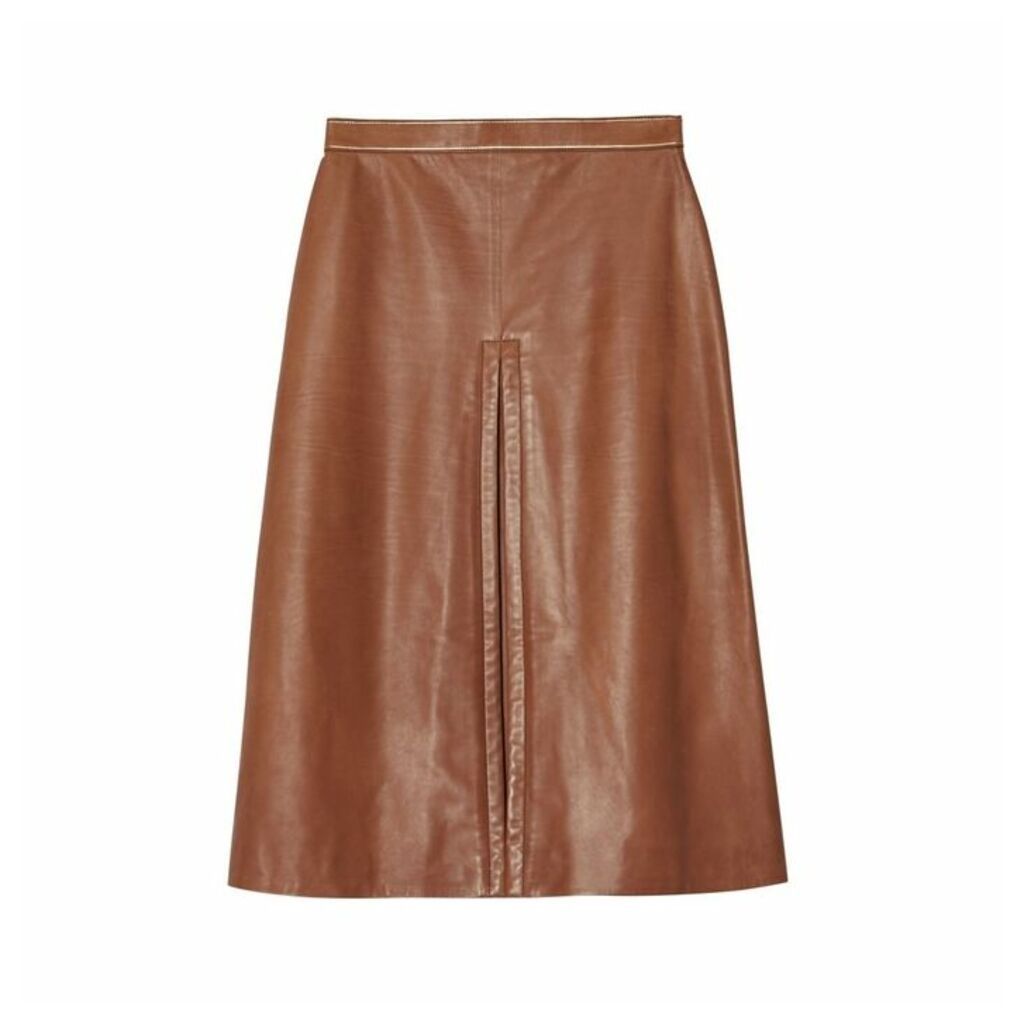 Burberry Box Pleat Detail Leather A-line Skirt