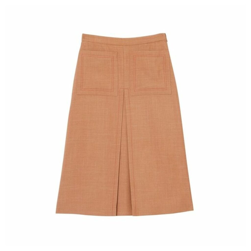 Burberry Topstitch Detail Wool Silk Mohair Linen A-line Skirt