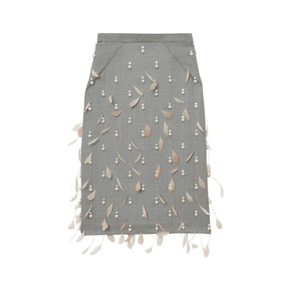 Burberry Embellished Wool Pencil Skirt