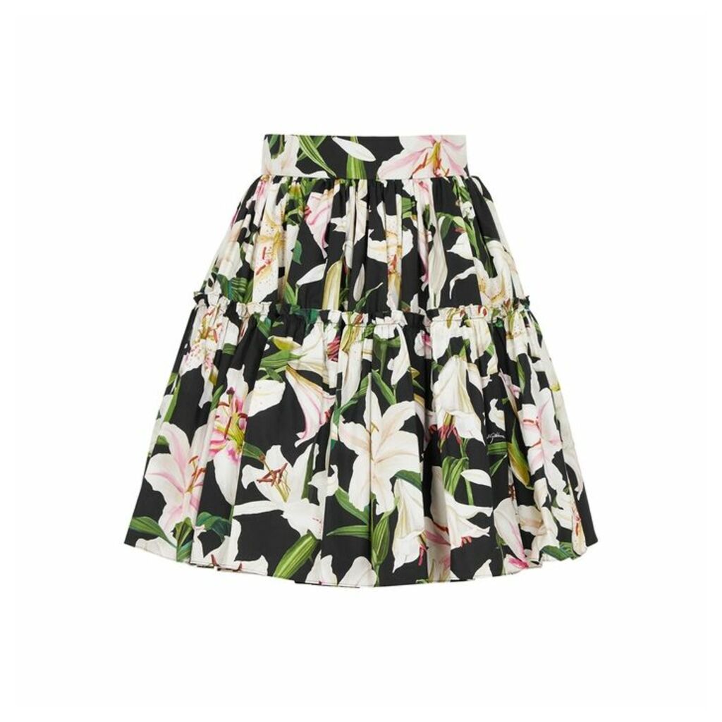 Dolce & Gabbana Black Lily-print Cotton Mini Skirt