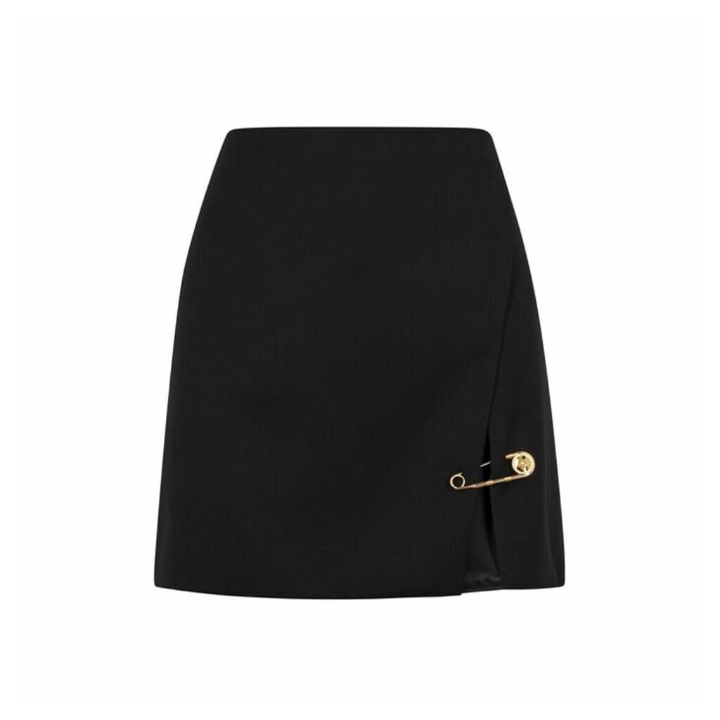 Versace Black Embellished Wool Mini Skirt