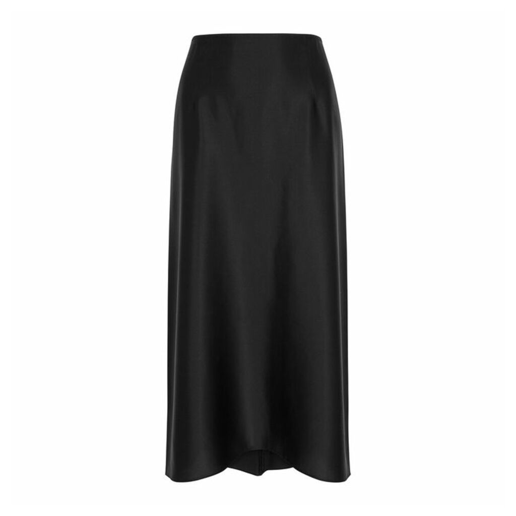 Vince Black Bias-cut Silk Midi Skirt