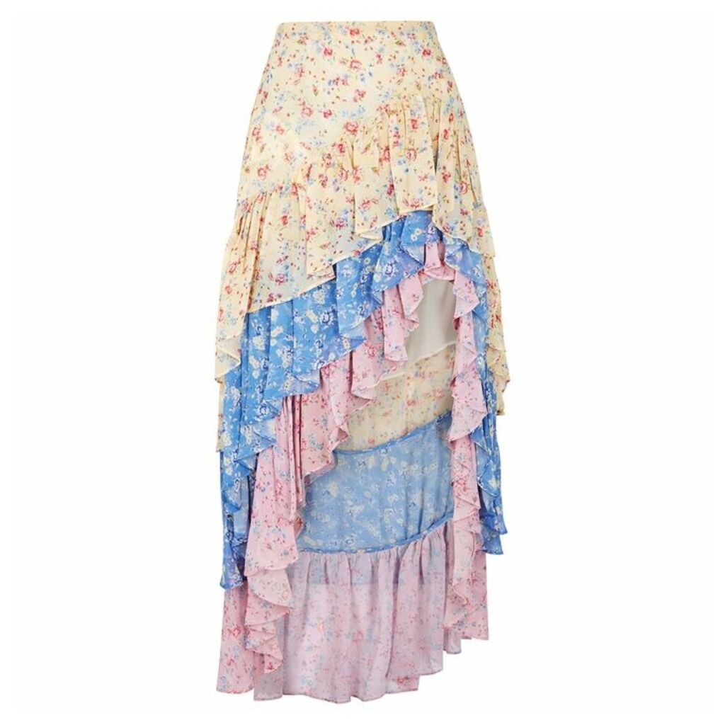 LoveShackFancy Lisette Floral-print Ruffled Silk Skirt
