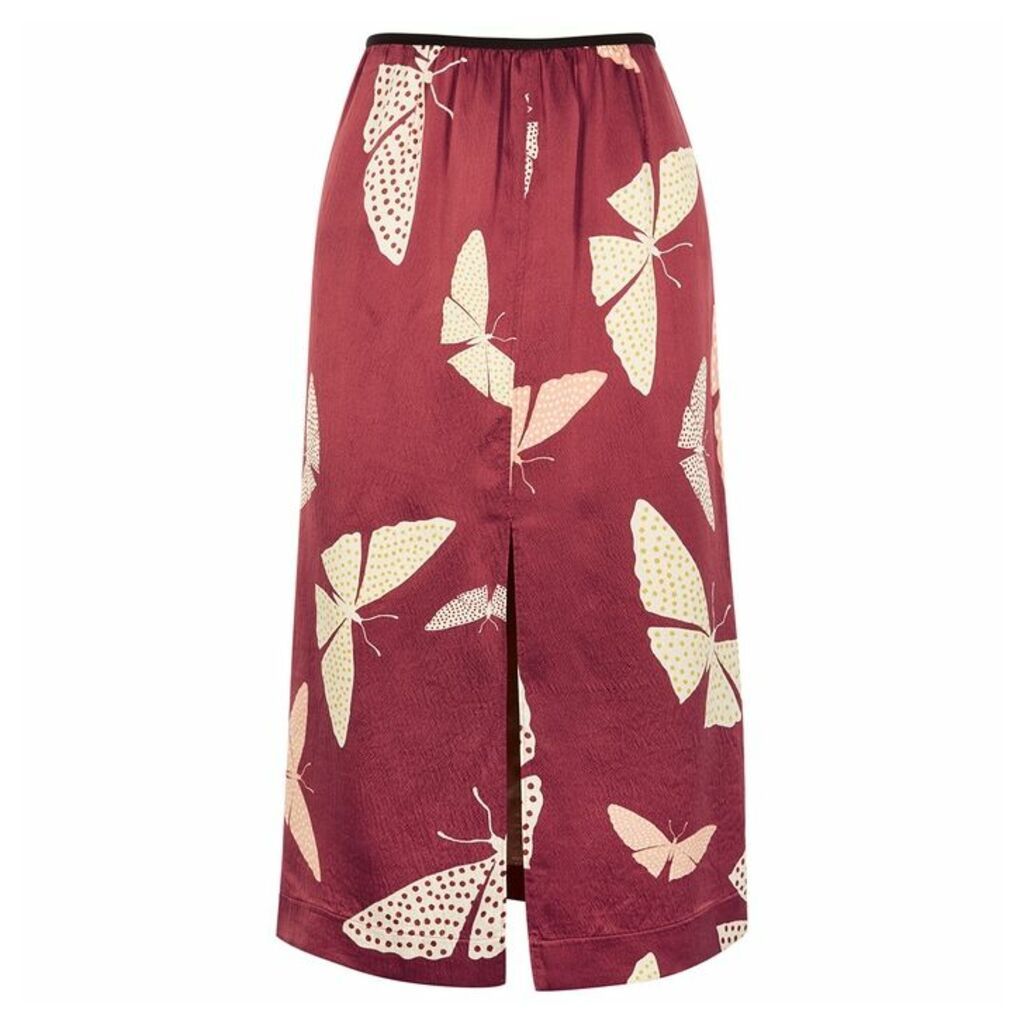 Forte forte Butterfly-print Hammered Silk Midi Skirt
