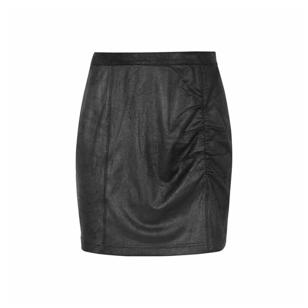 Free People Rumi Black Ruched Faux Suede Mini Skirt