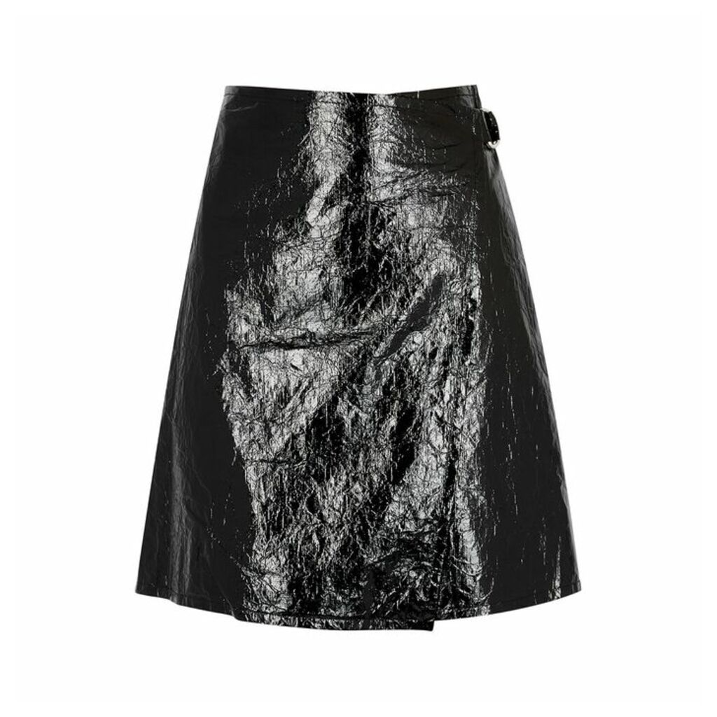 Helmut Lang Mylar Black PVC Wrap Skirt