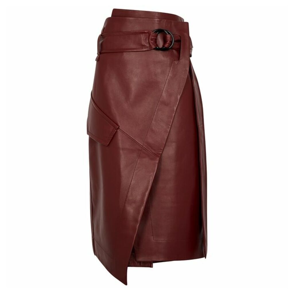 Petar Petrov Rita Red Leather Midi Wrap Skirt