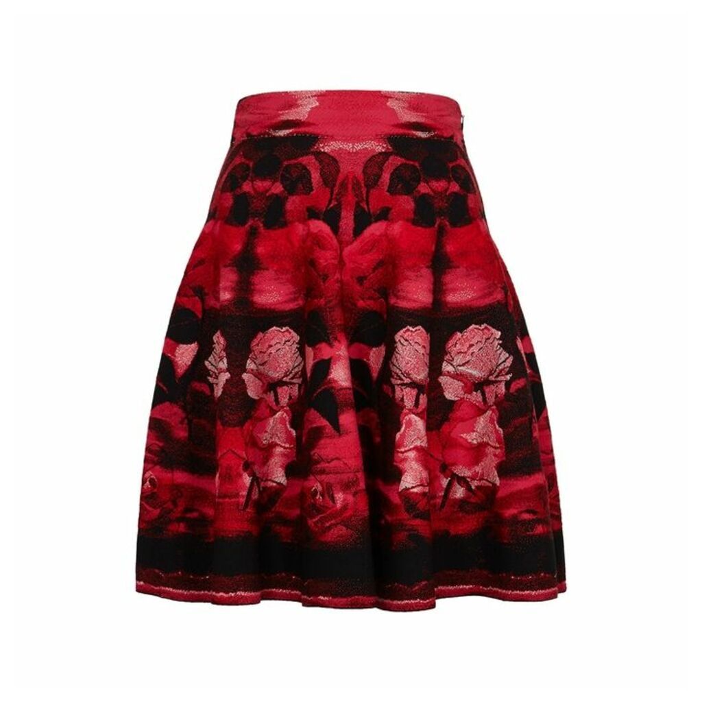 Alexander McQueen Red Floral-jacquard Silk-blend Mini Skirt