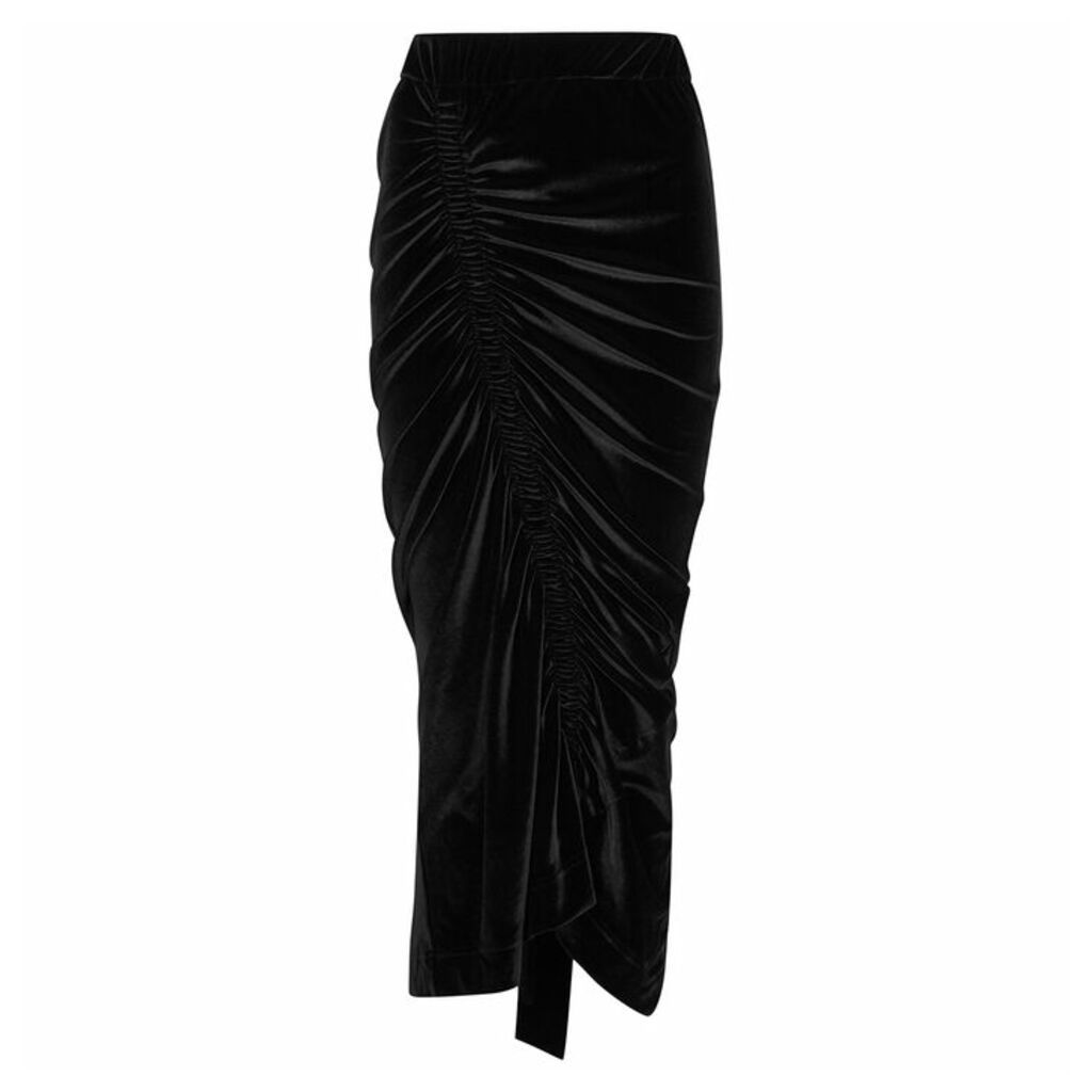 Preen By Thornton Bregazzi Minnie Black Ruched Velour Midi Skirt