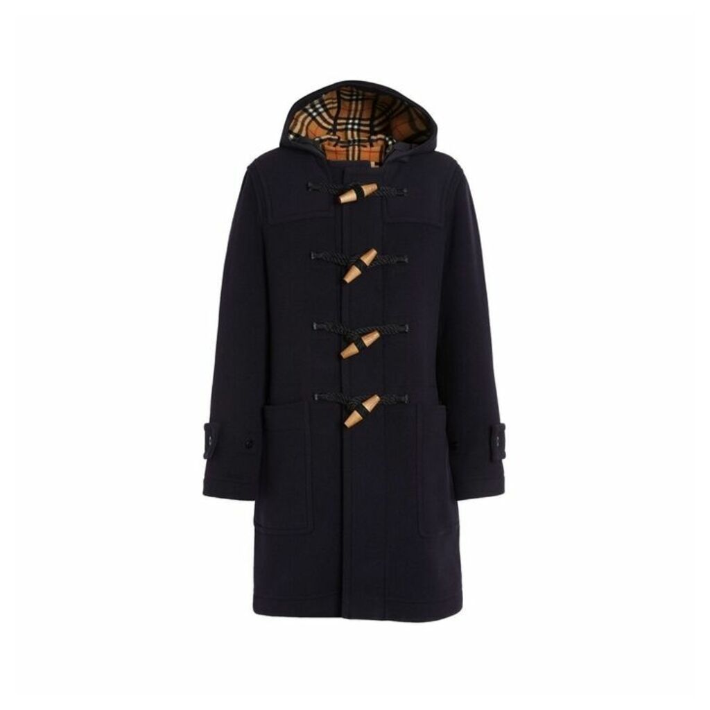 Burberry Vintage Check Detail Wool Blend Hooded Duffle Coat