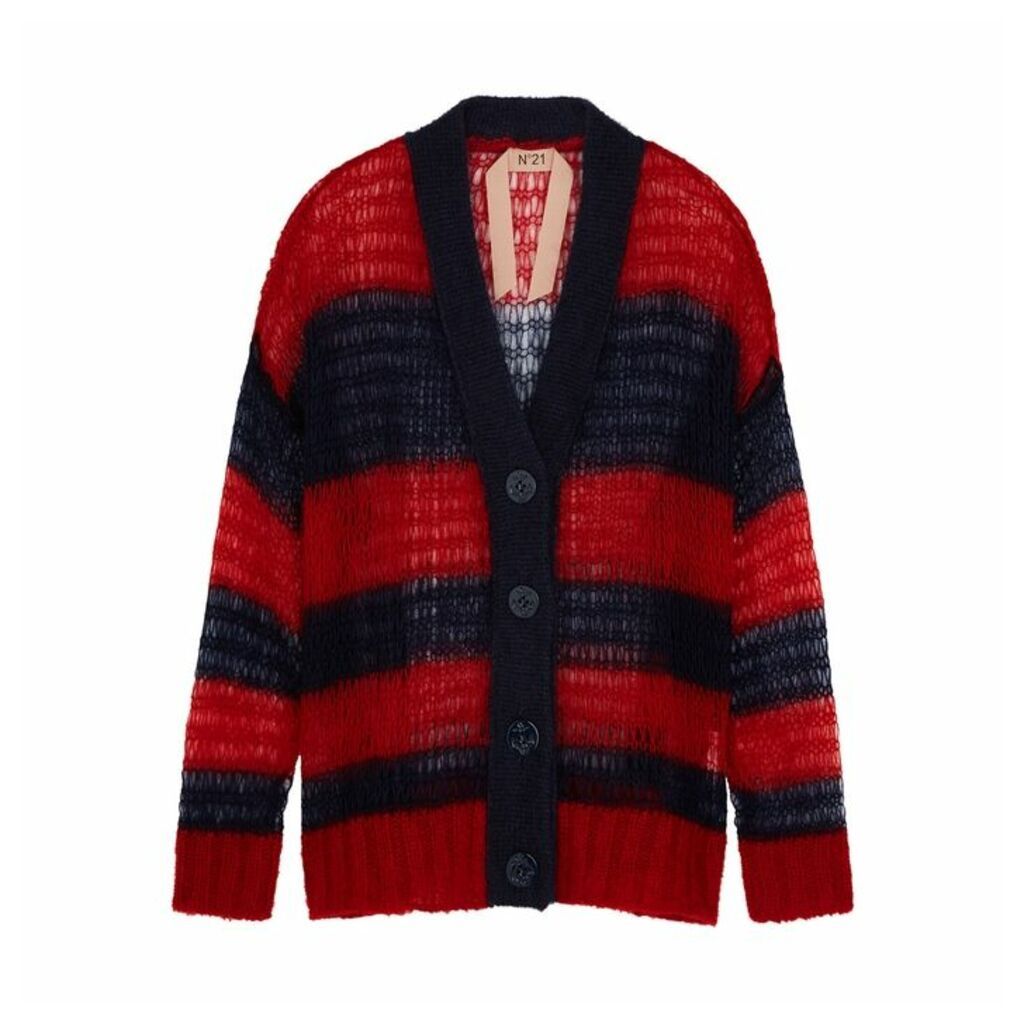 No.21 Striped Mohair-blend Cardigan