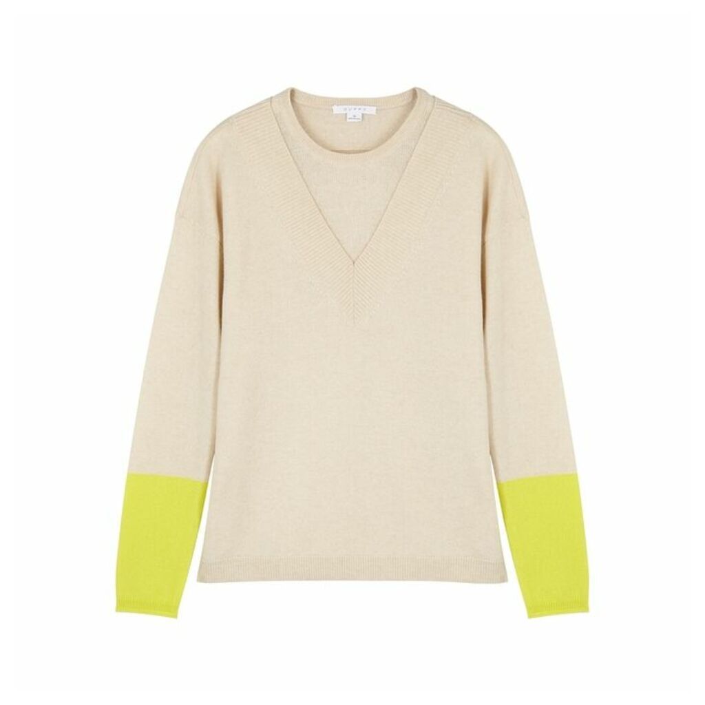 Duffy Cream And Yellow Fine-knit Cashmere Jumper