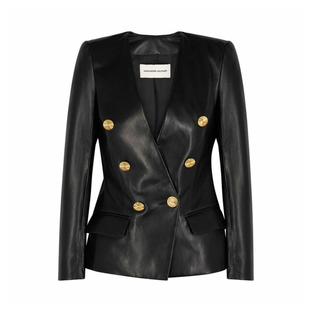 Alexandre Vauthier Black Double-breasted Leather Blazer