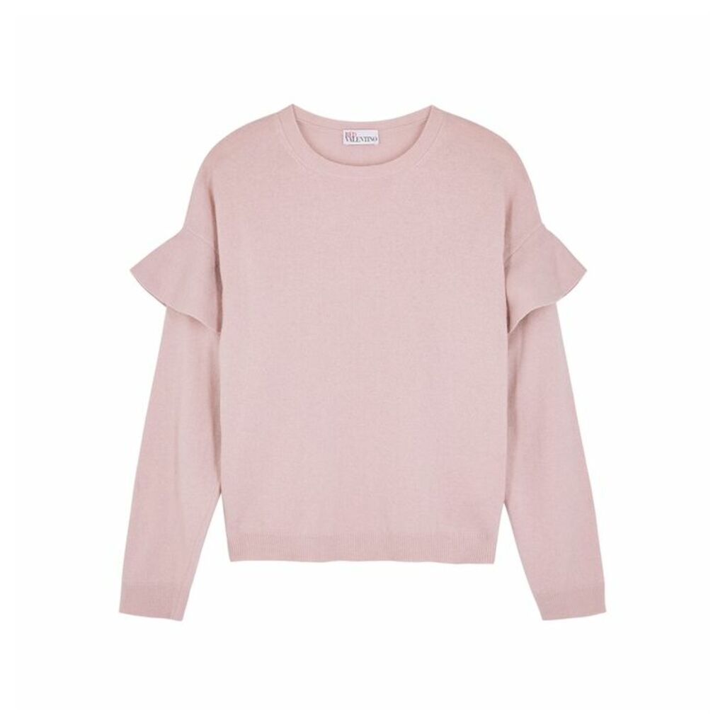 RED Valentino Pink Ruffle-trimmed Knitted Jumper