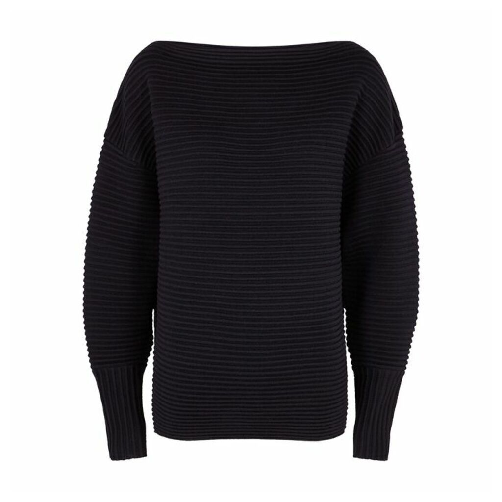 Victoria, Victoria Beckham Midnight Blue Ribbed Wool Jumper