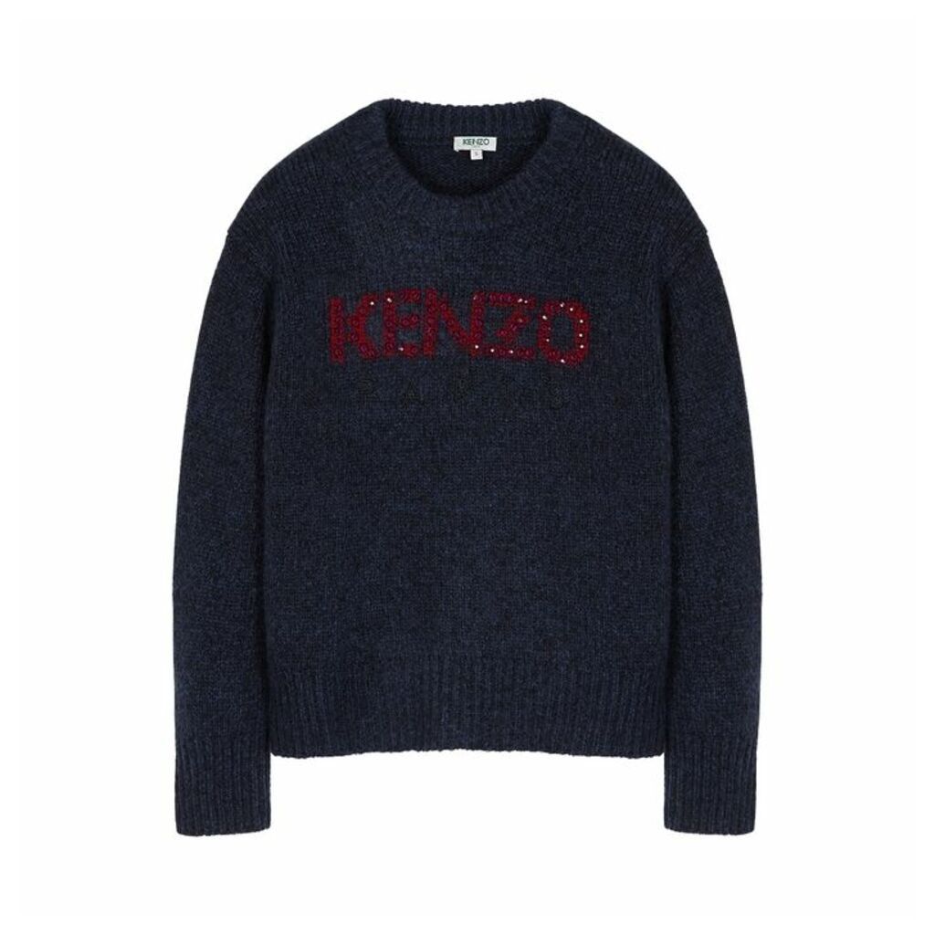 Kenzo Navy Logo-intarsia Knitted Jumper
