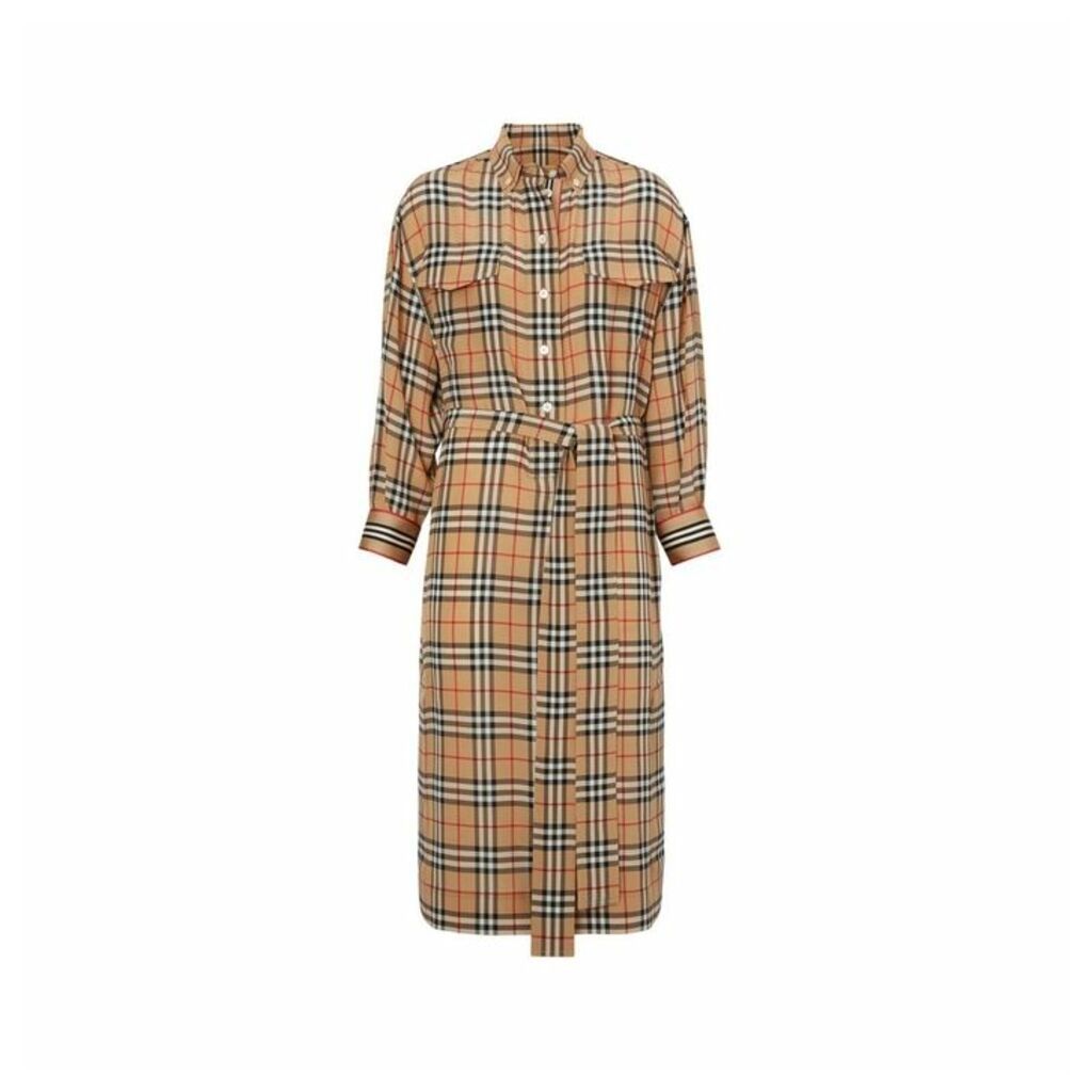 Burberry Vintage Check Silk Tie-waist Shirt Dress