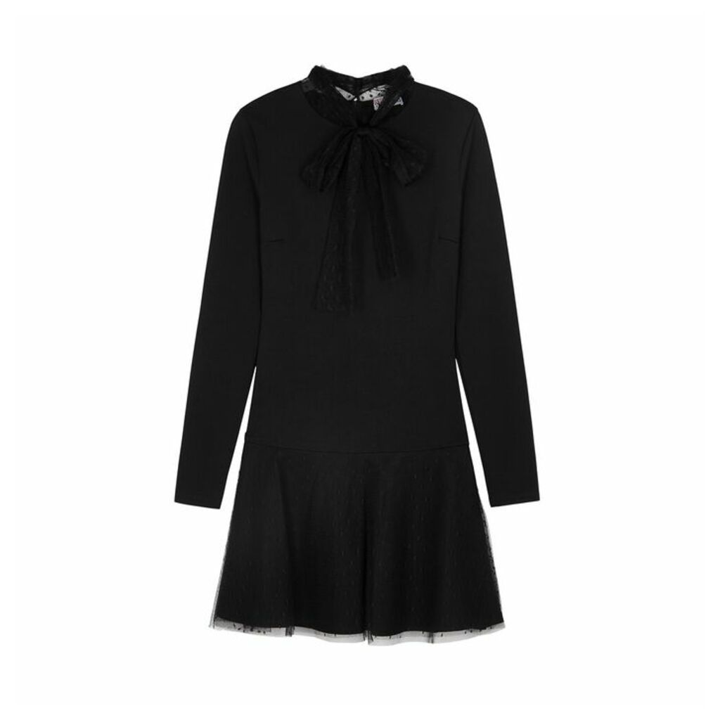 RED Valentino Black Jersey And Point D'esprit Mini Dress