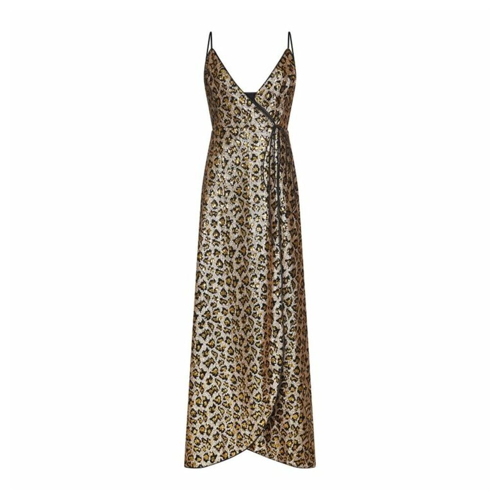 Aidan Mattox Leopard Sequin Wrap Dress