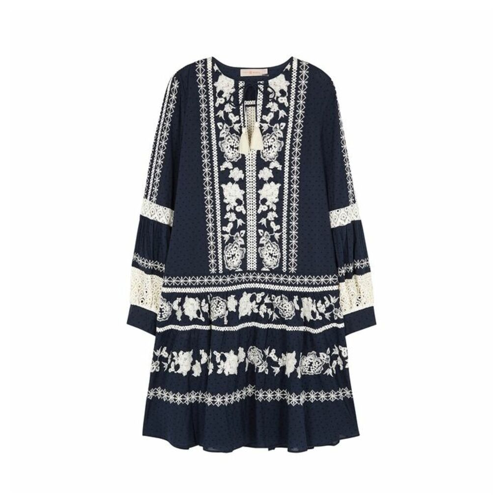 Tory Burch Boho Navy Embroidered Cotton Dress