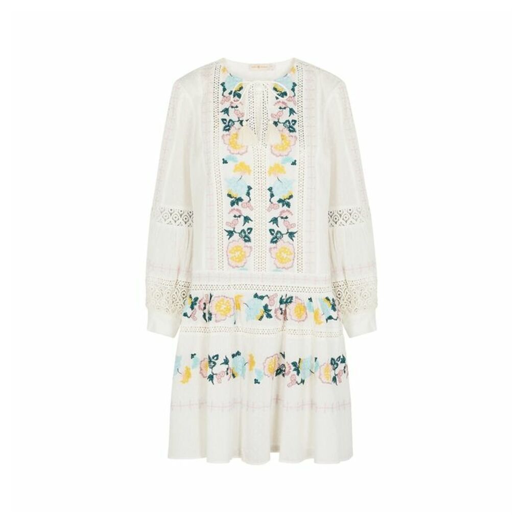 Tory Burch Off-white Embroidered Cotton Dress