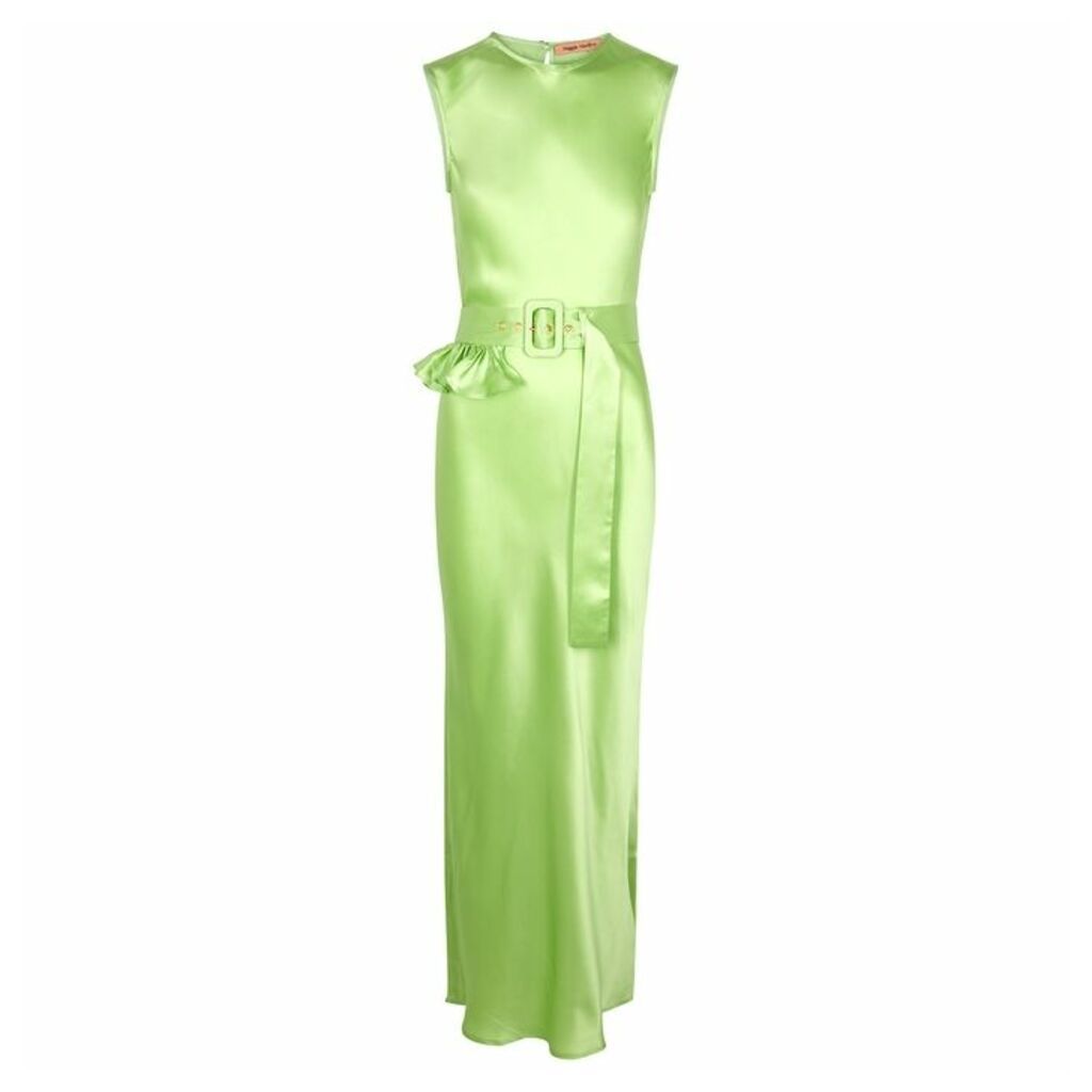 Maggie Marilyn Take A Bite Green Belted Silk Maxi Dress