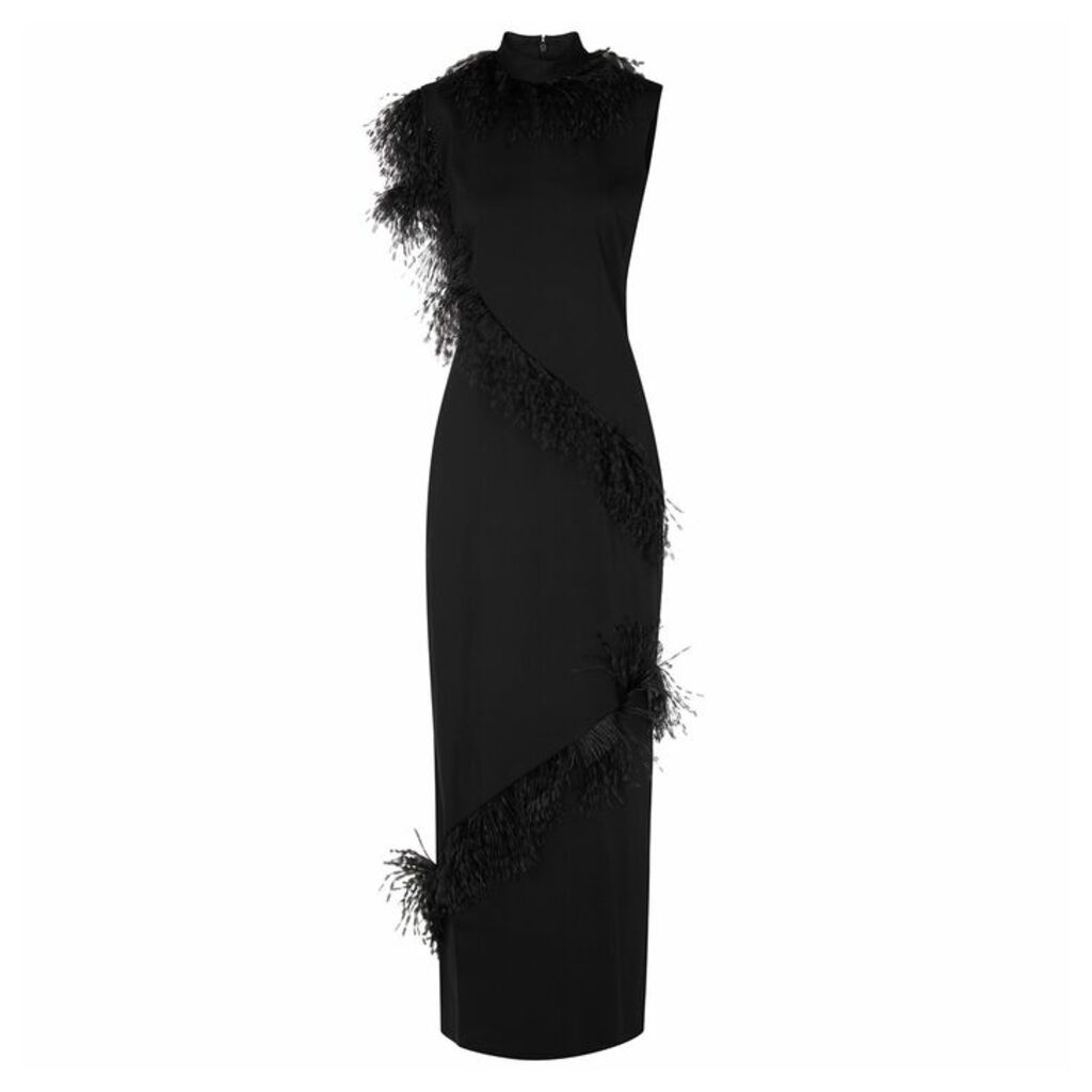 Christopher Kane DNA Feather-trimmed Satin Maxi Dress