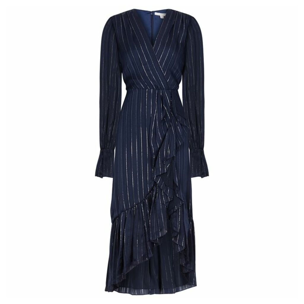 Jonathan Simkhai Navy Striped Silk-blend Midi Dress