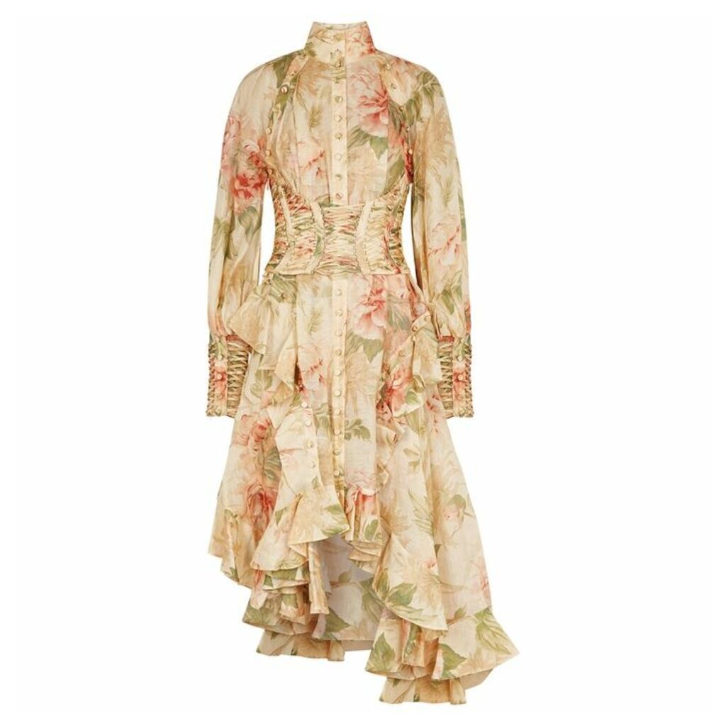 Zimmermann Espionage Floral-print Linen-blend Dress