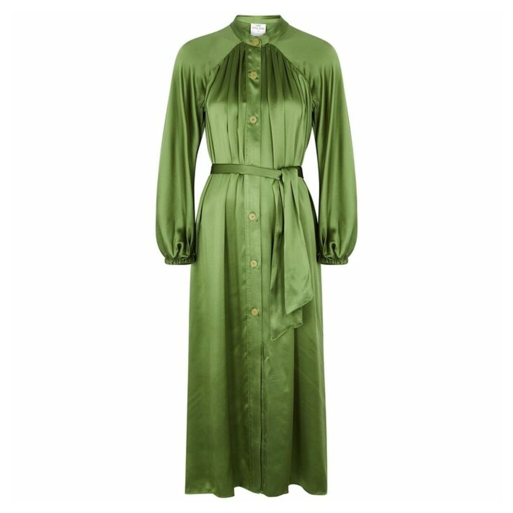 Forte forte Green Silk-satin Midi Dress