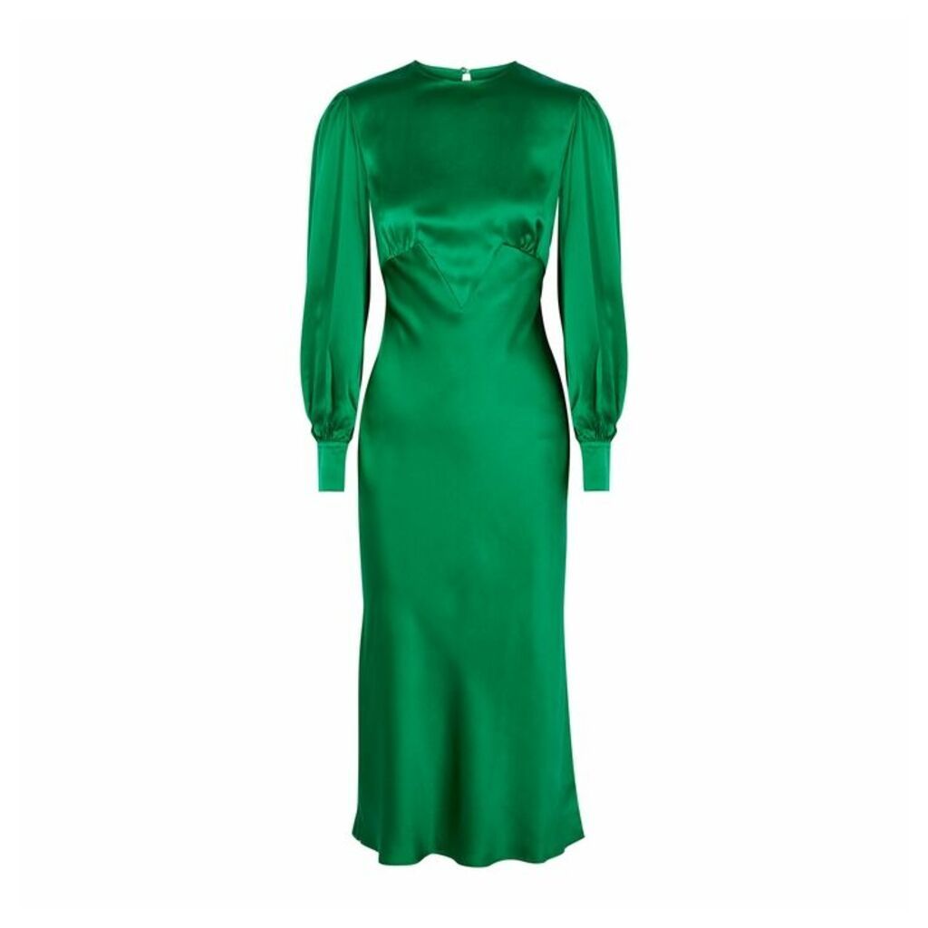 Olivia Von Halle Aureta Lagoon Green Bias-cut Silk Midi Dress