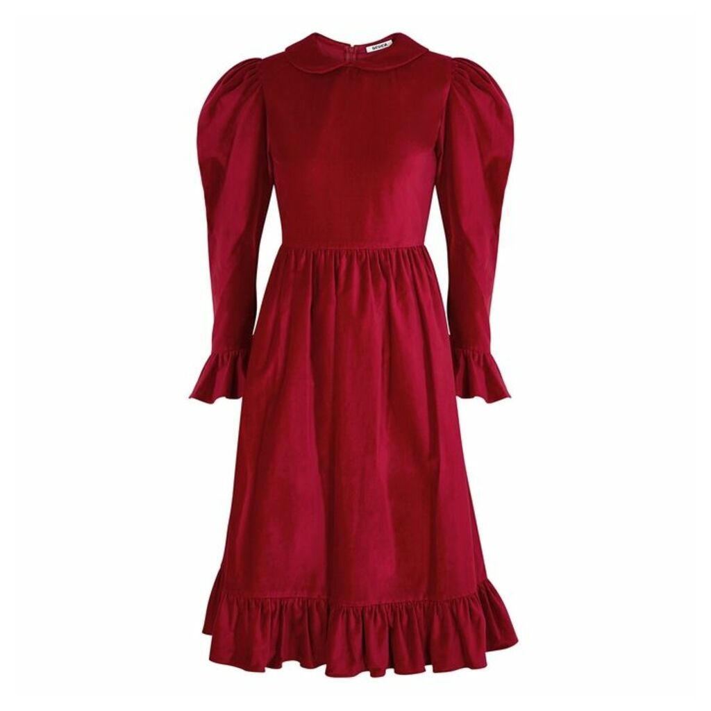 BATSHEVA Red Velvet Midi Dress