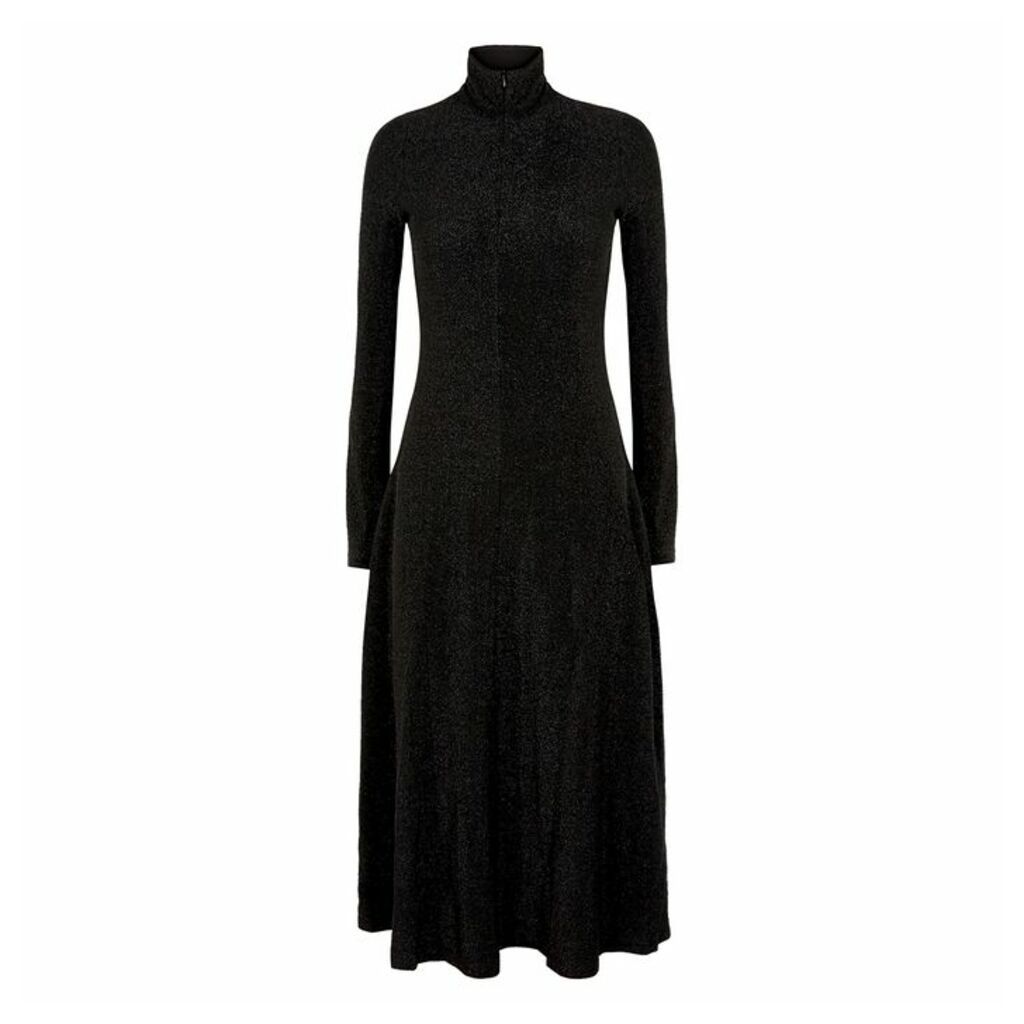 Rosetta Getty Black Metallic-weave Midi Dress
