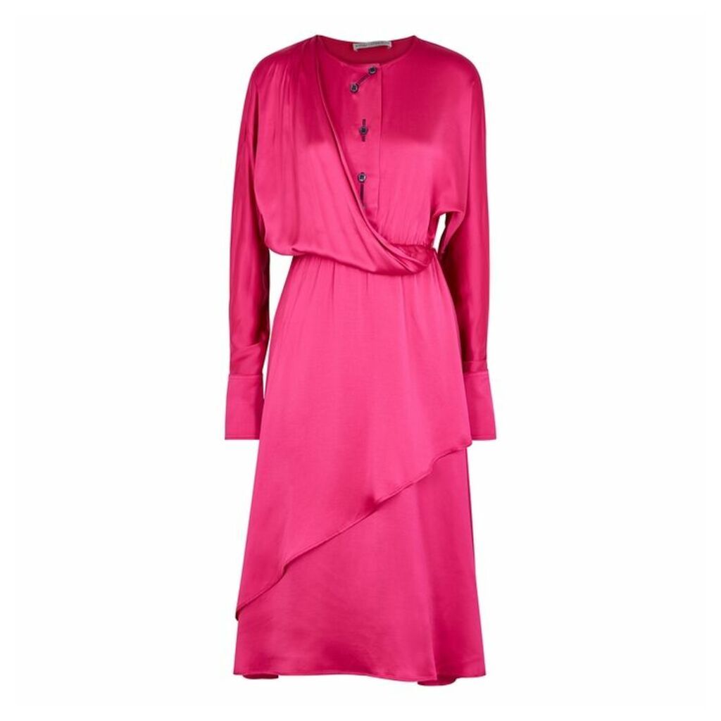 Palmer//harding Mirror Fuchsia Draped Satin Dress