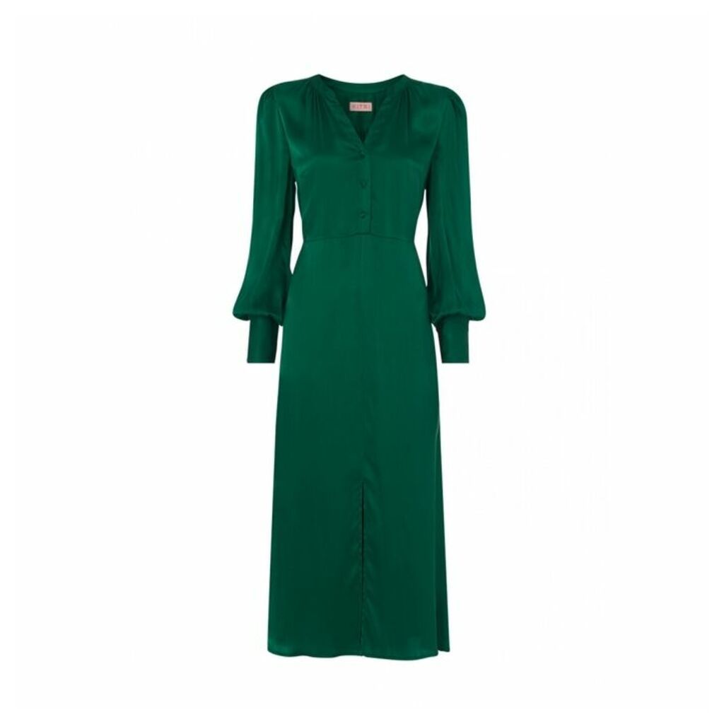 Kitri Mindy Green Silk Midi Dress