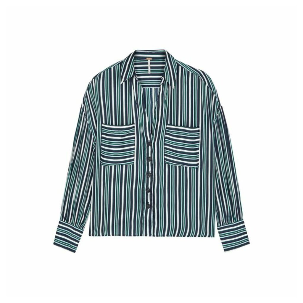 Free People Mad About You Striped Satin Shirt
