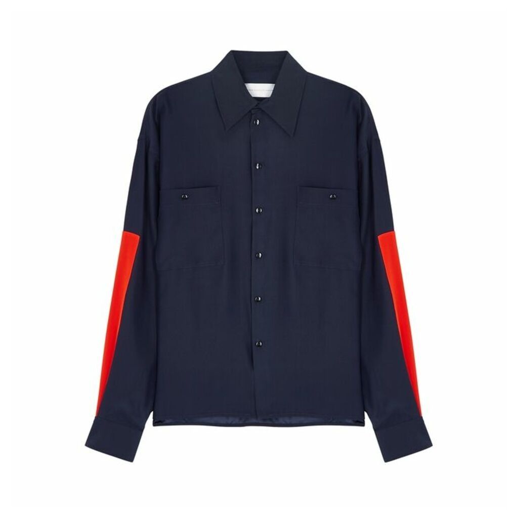 Victoria, Victoria Beckham Navy Colour-block Silk Shirt