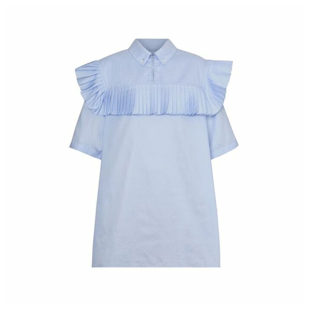 Burberry Short-sleeve Pleat Detail Cotton Oversized Shirt