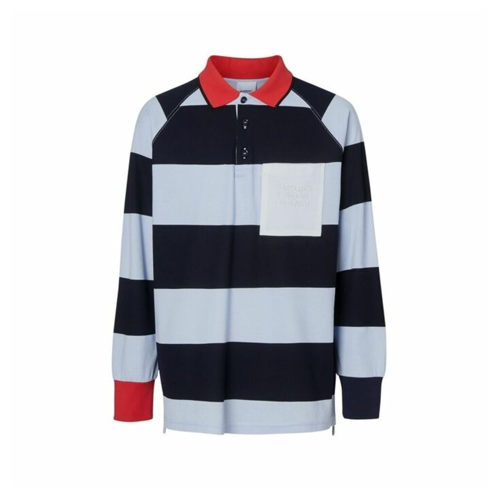 Burberry Long-sleeve Striped Cotton Pique Oversized Polo Shirt