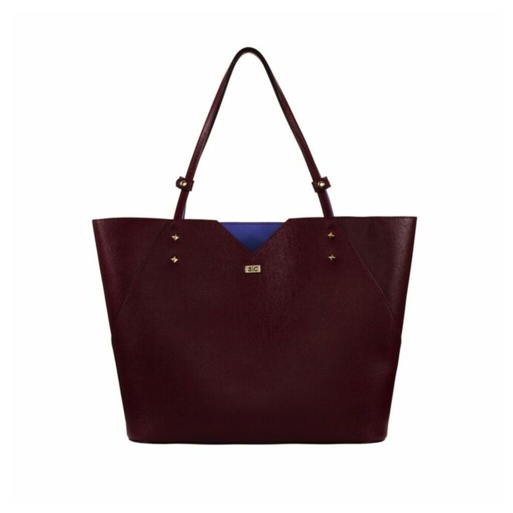 Stacy Chan London Veronica Tote In Bordeaux Saffiano Leather