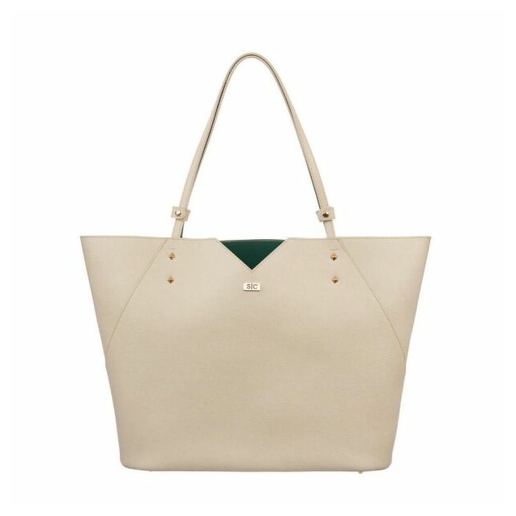 Stacy Chan London Veronica Tote In Stone Saffiano Leather