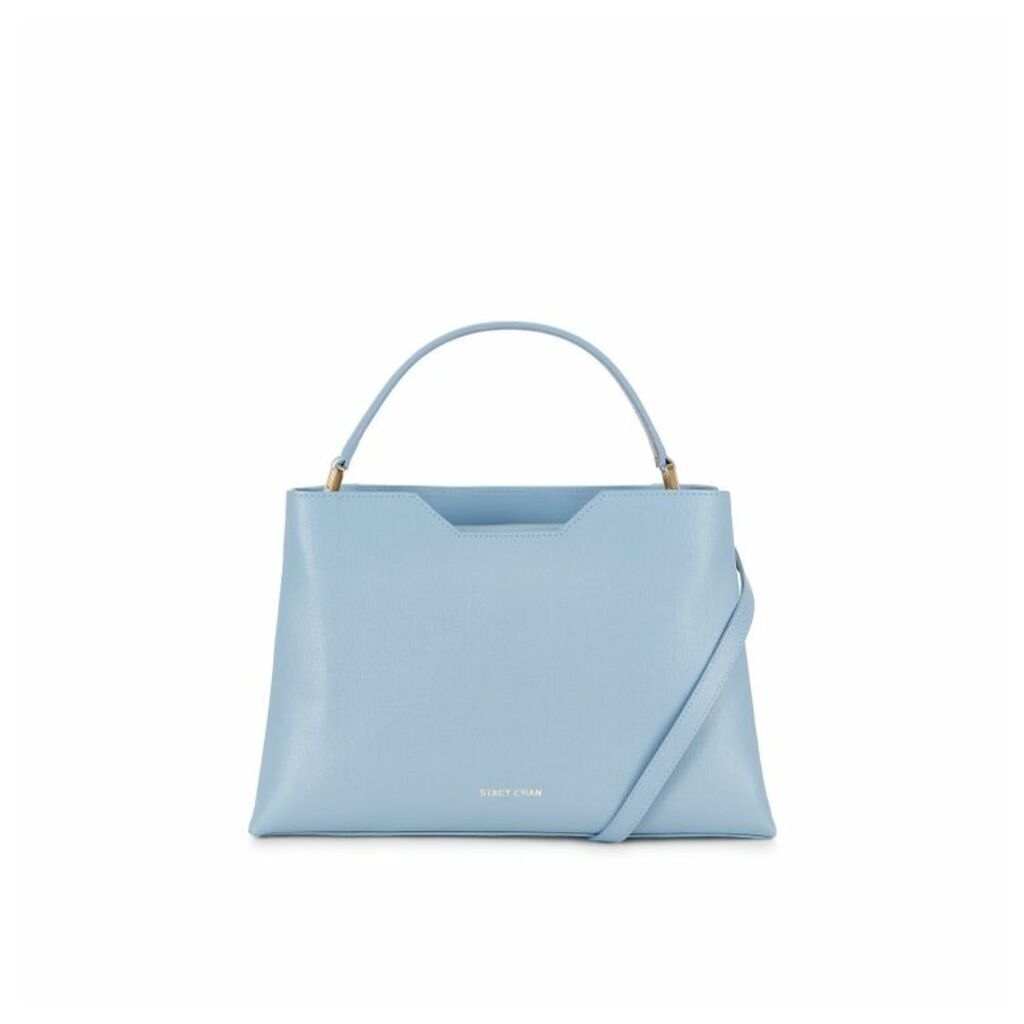 Stacy Chan London Midi Amy Tote In Powder Blue Saffiano Leather