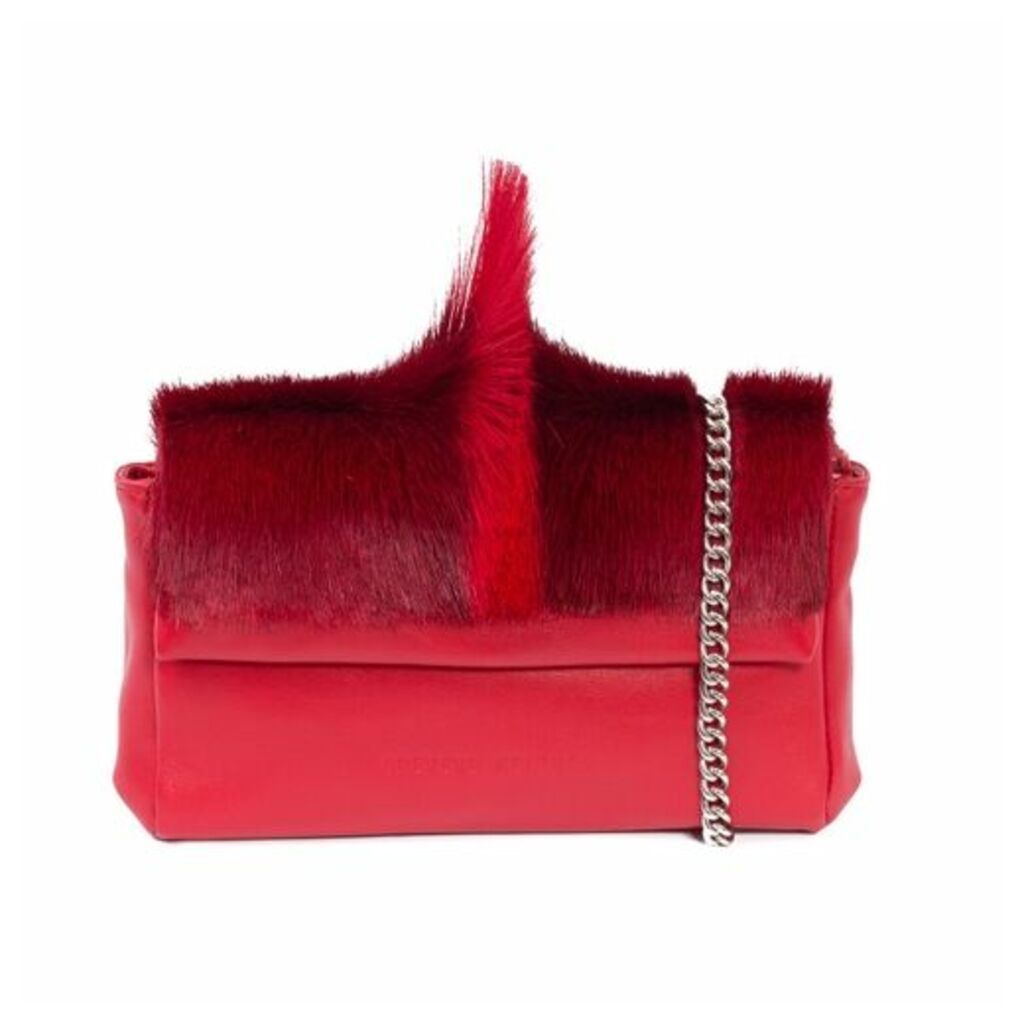 SHERENE MELINDA Red Sophy Springbok Leather Clutch Bag With A Fan