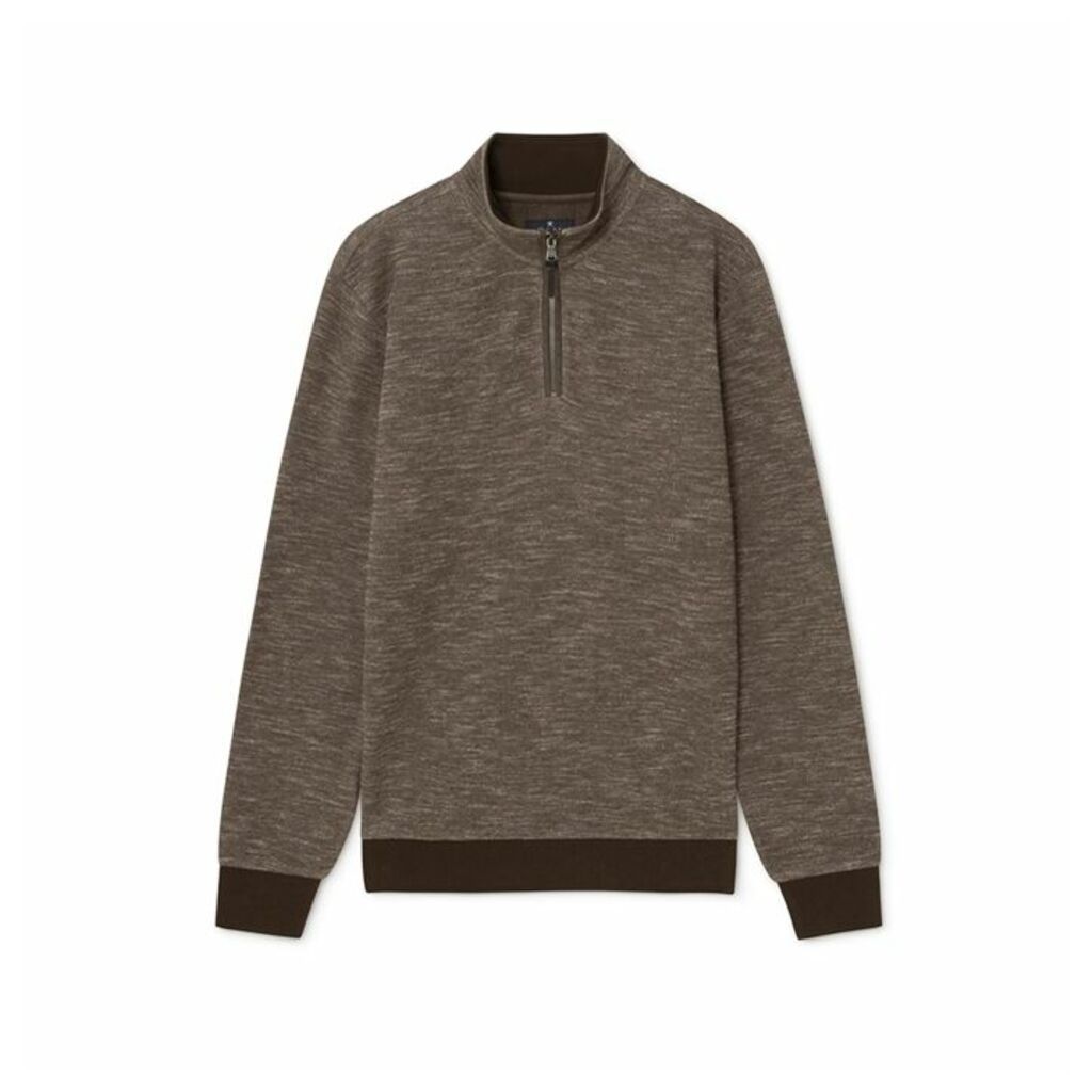 Hackett Houndstooth Jacquard Cotton Blend Half Zip Sweater