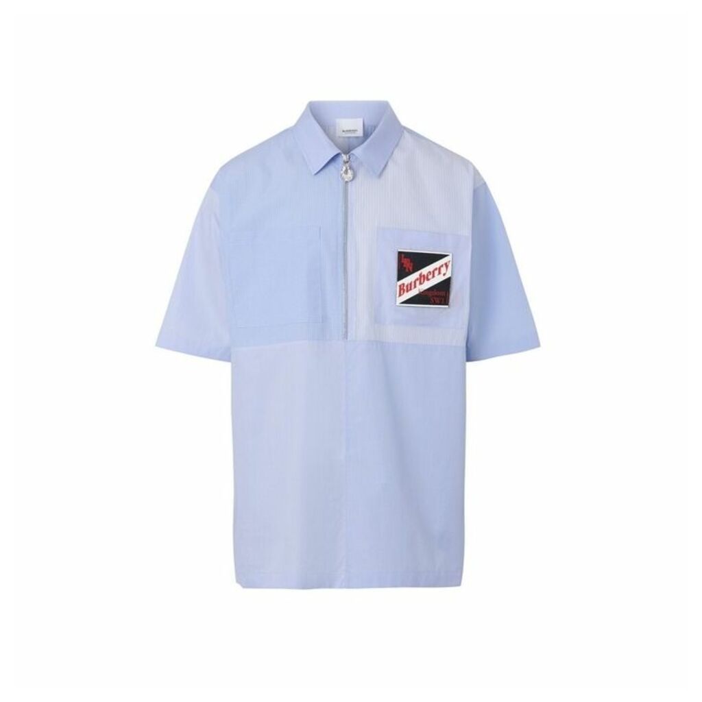 Burberry Short-sleeve Logo Graphic Patchwork Cotton Shirt
