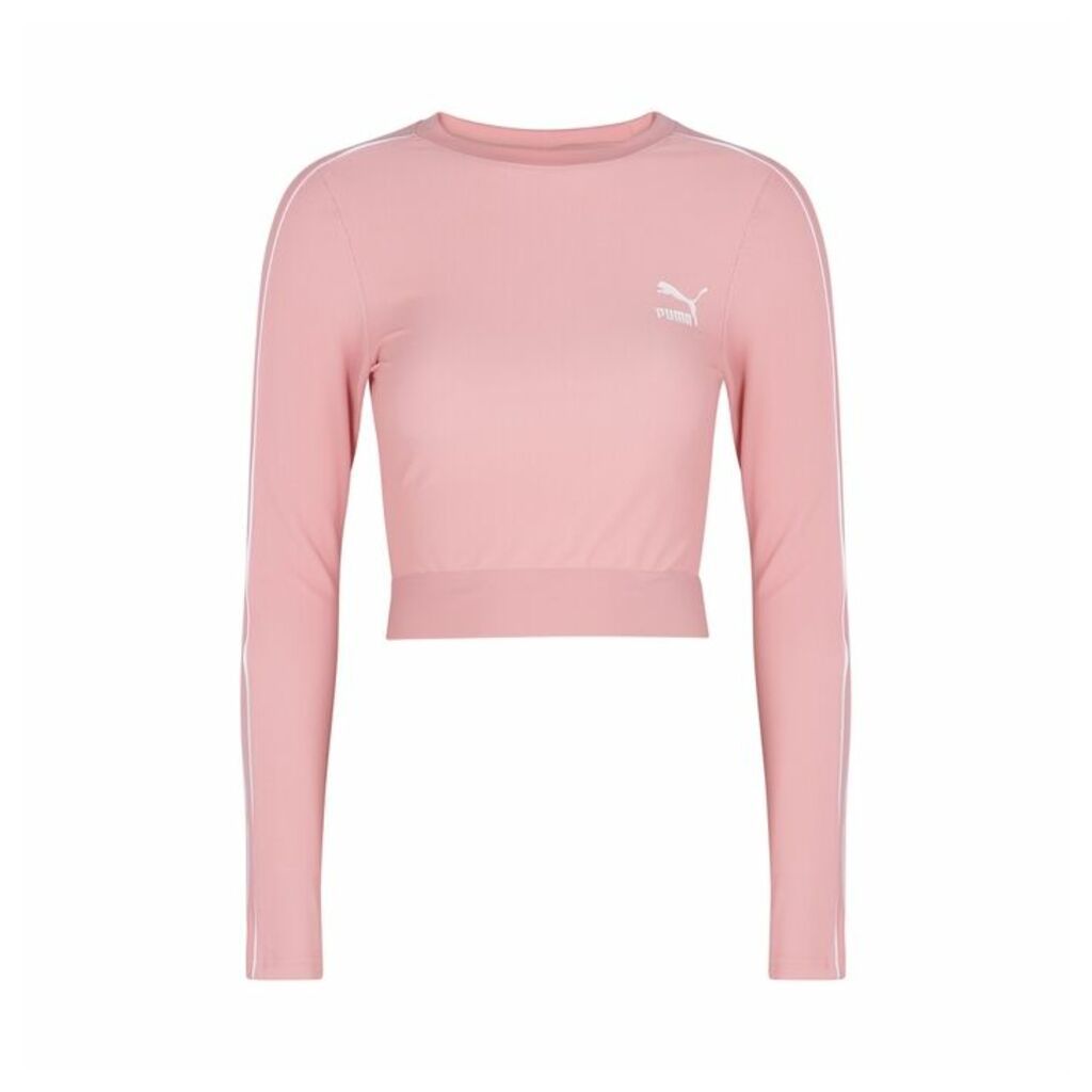 Puma Pink Cropped Stretch-jersey Top