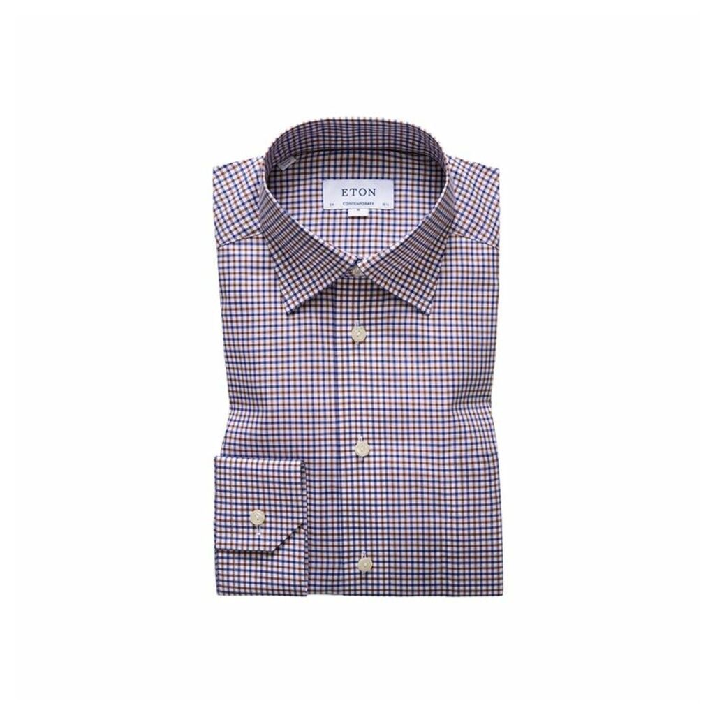 Eton Brown & Navy Check Twill Shirt - Contemporary Fit