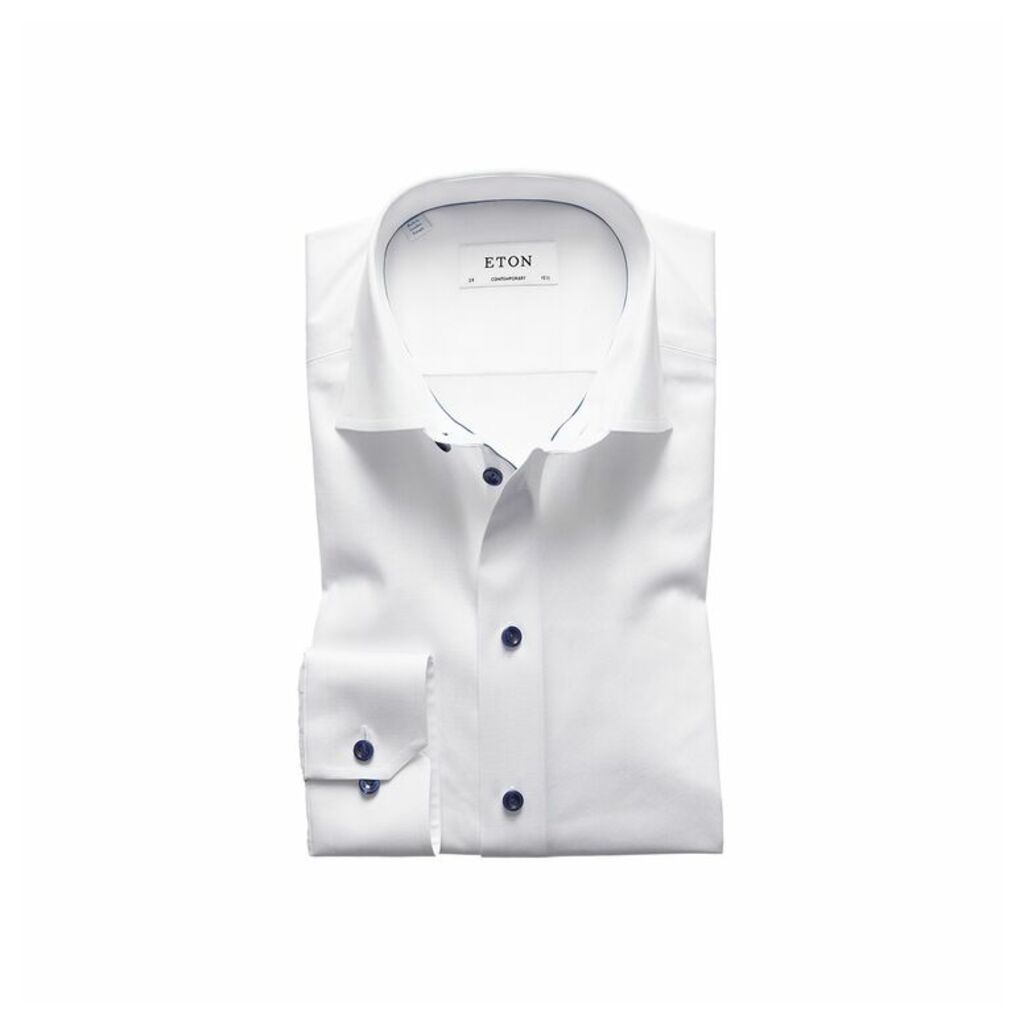 Eton White Twill Shirt With Navy Details - Contemporary Fit