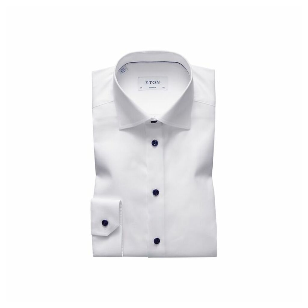 Eton White Twill Shirt - Navy Details - Super Slim Fit